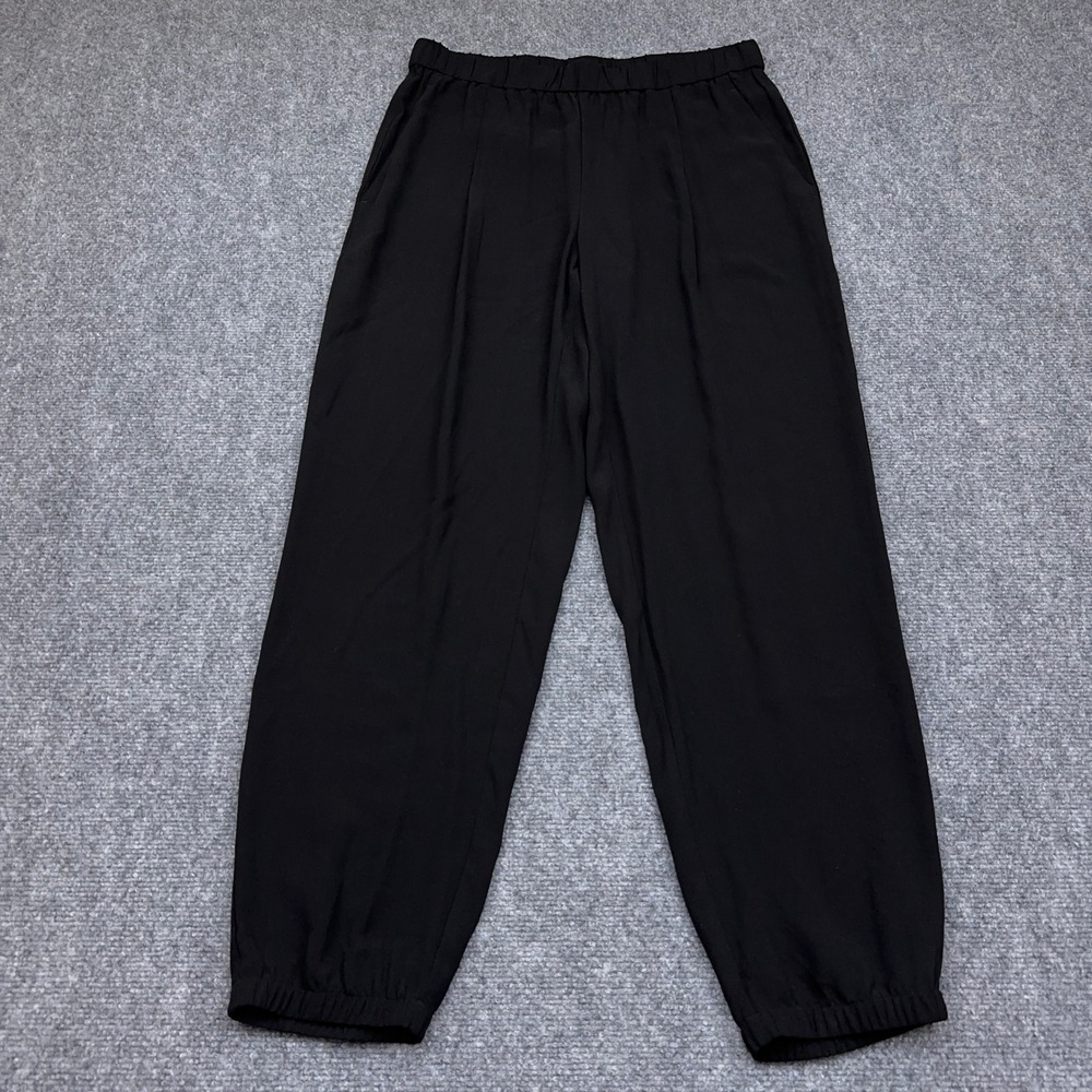 Eileen Fisher 100% Silk Georgette Crepe Jogger Pant Women's Small Black Elastic